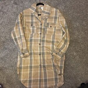 Stylish Plaid Midi Dress - Tan and Gray